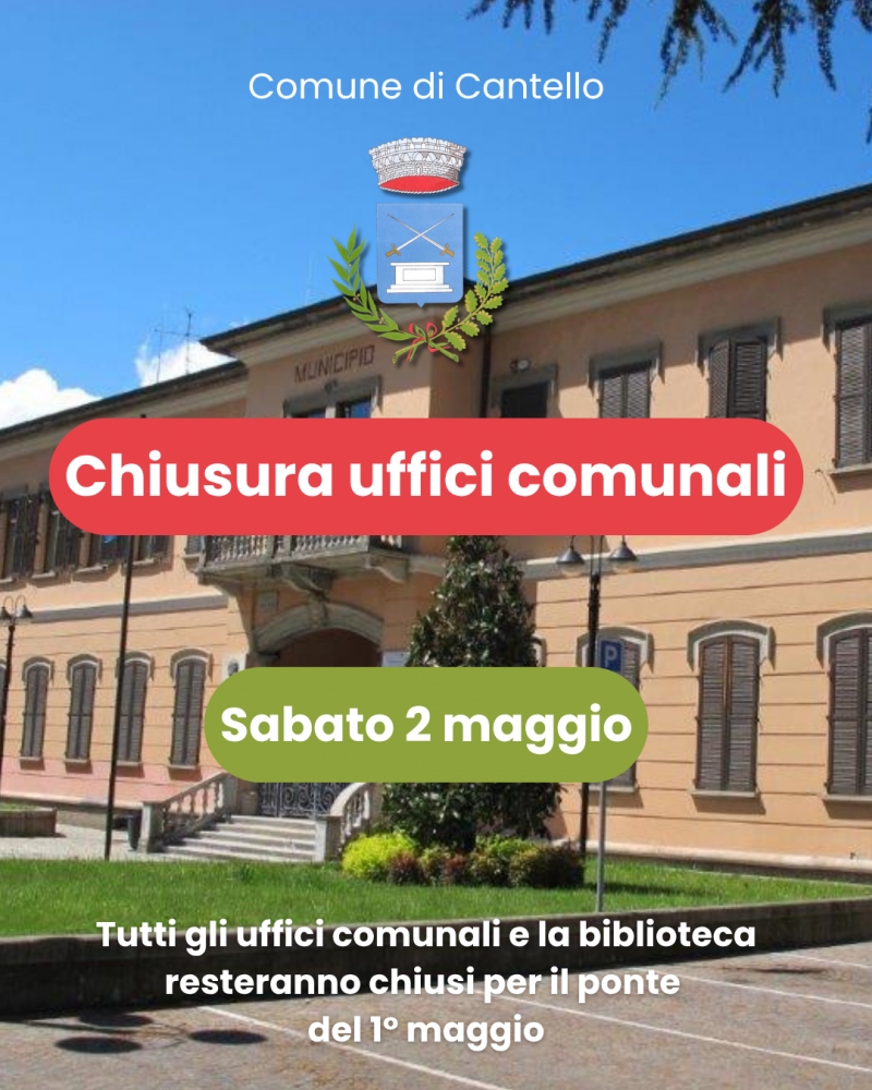 Chiusura uffici comunali sabato 2 maggio