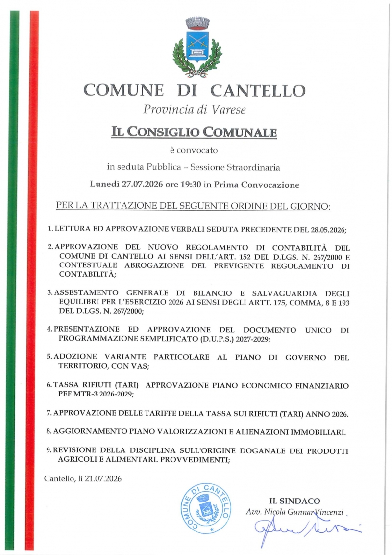 Convocazione del Consiglio comunale